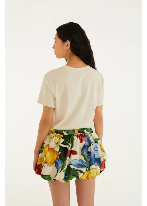 Saia Curta Balonê Moletom Estampada Tropicalzinho