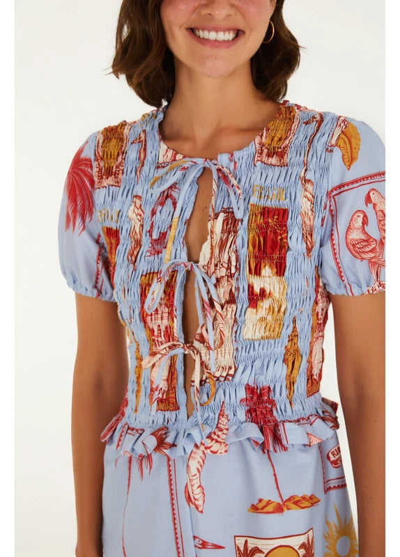 Macaquinho Lastex Selo Vintage Azul