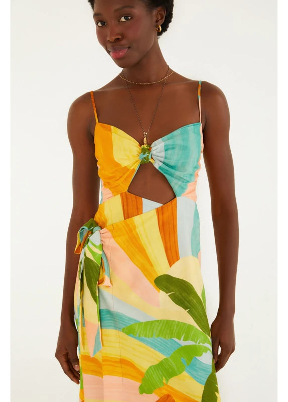 Vestido Transpasse Estampado Paisagem Carioca