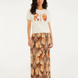 Saia Midi Plissada Estampada Mar De Concha