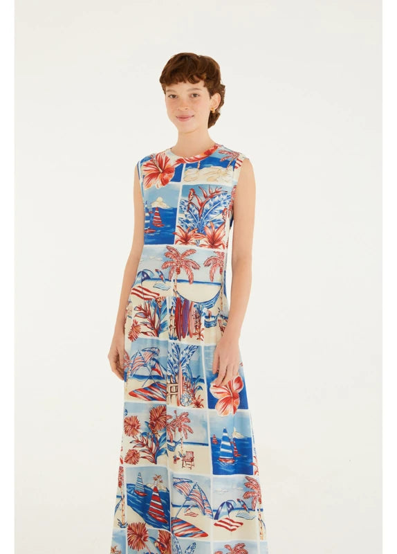 Vestido Cropped Recorte Estampado Diário De Verão