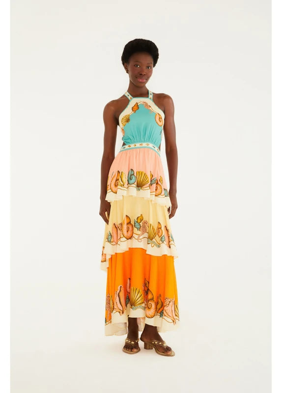 Vestido Frente Única Estampado Souvenir Litoral