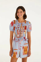 Macaquinho Lastex Selo Vintage Azul