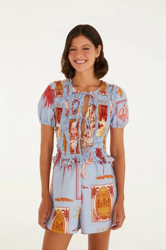 Macaquinho Lastex Selo Vintage Azul