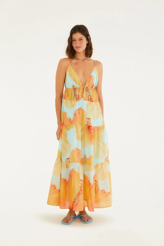 Vestido Longo Estampado Vestida De Flor