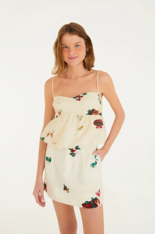 Saia Curta Estampada Coquetel Tropical