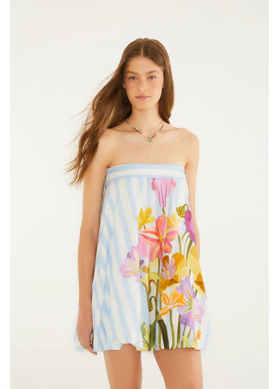 Vestido Curto Balonê Estampado Jardim Floralice