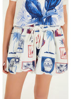 Saia Curta Balonê Moletom Estampada Tropical Vintage