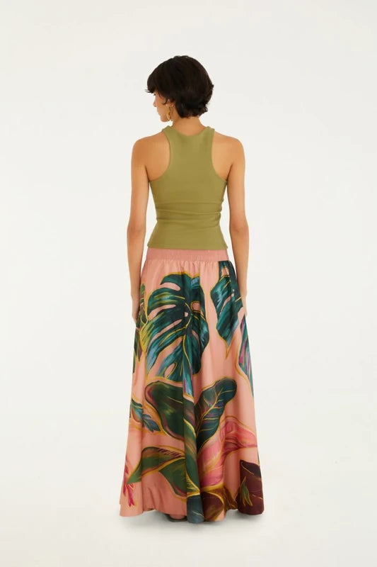 Saia Evasê Estampada Piscina Tropical