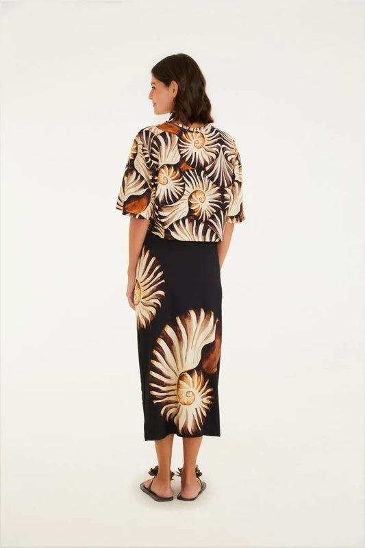 Saia Midi Reta Estampada Amonita