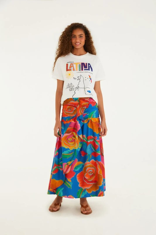 Saia Rosas Estampada Pintadas