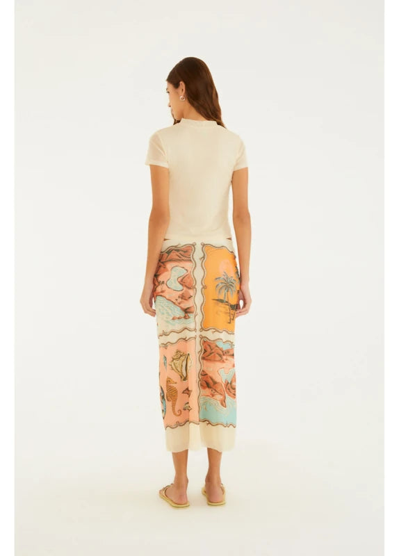 Saia Midi Tule Estampada Souvenir Rio