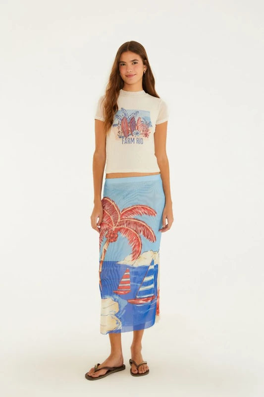 Saia Tule Estampada Diário De Verao