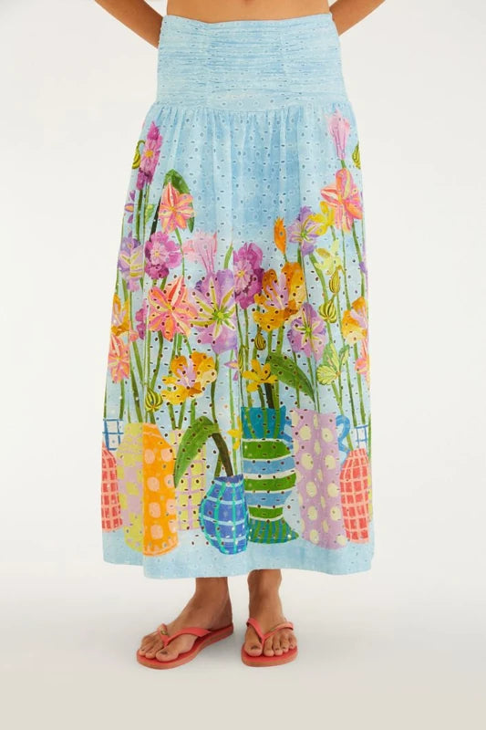 Saia Longa Estampada Jardim Primavera