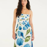 Vestido Longo Reto Estampado Concha Litoral