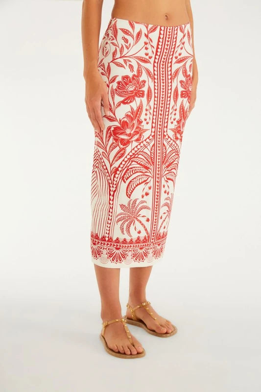 Saia Midi Reta Estampada Coqueiro De Flor