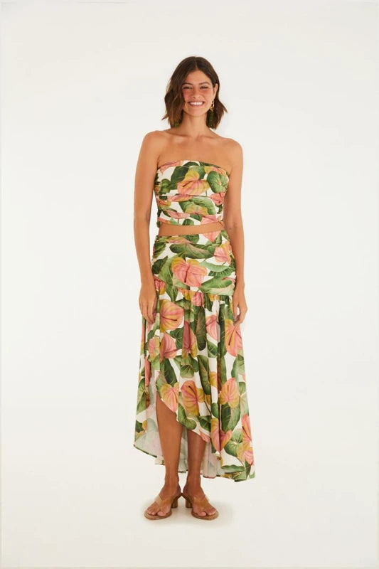 Saia Longa Estampada Antúrio Corrido