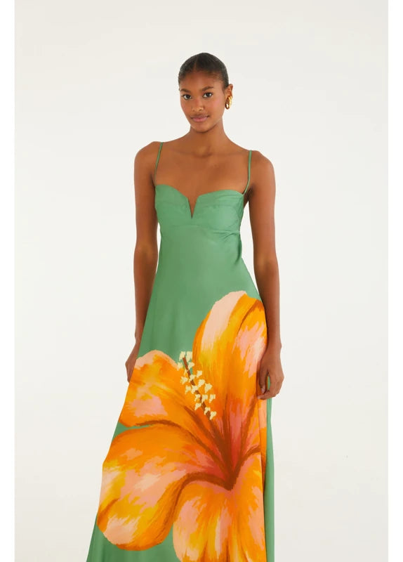 Vestido Longo Reto Estampado Thalia