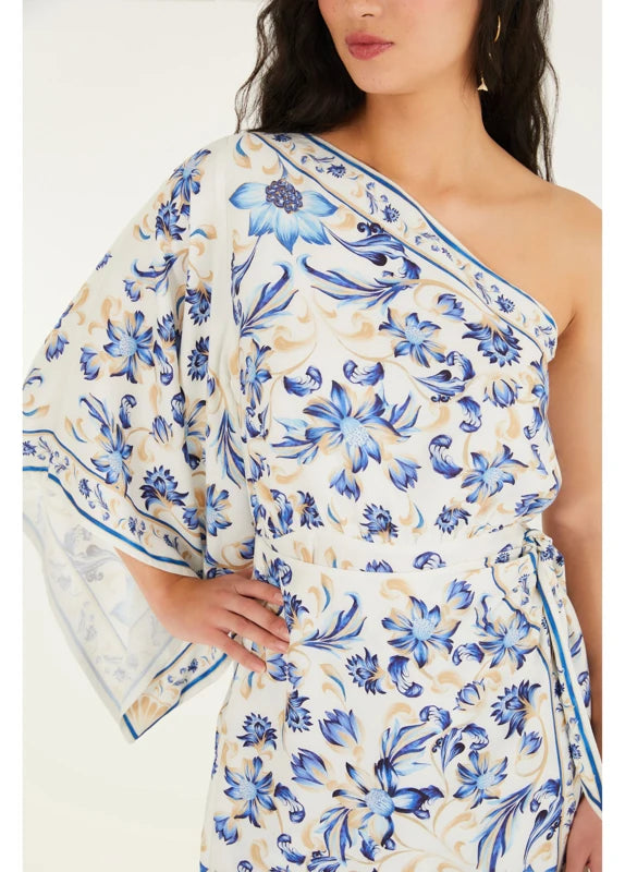 Vestido Ombro Só Estampado Azulejaria