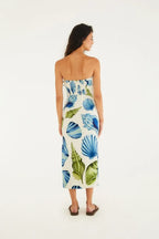 Vestido Midi Sem Alça Estampado Concha Litoral