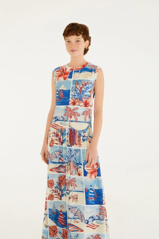 Vestido Cropped Recorte Estampado Diário De Verão