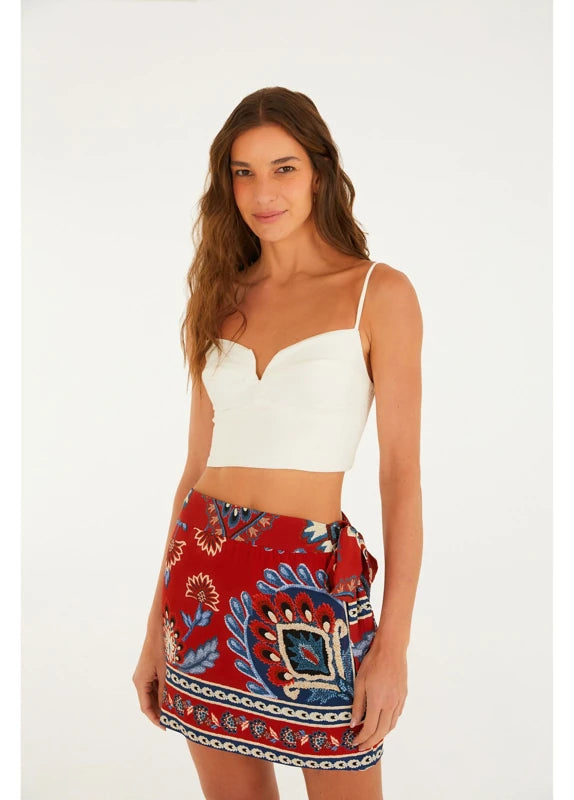 Saia Transpassada Estampada Lenço Náutico