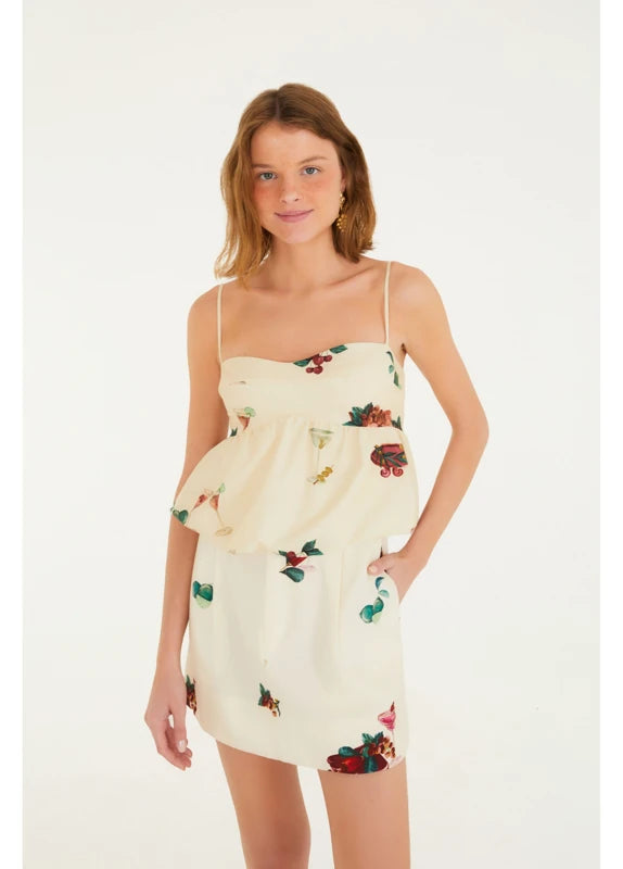 Saia Curta Estampada Coquetel Tropical