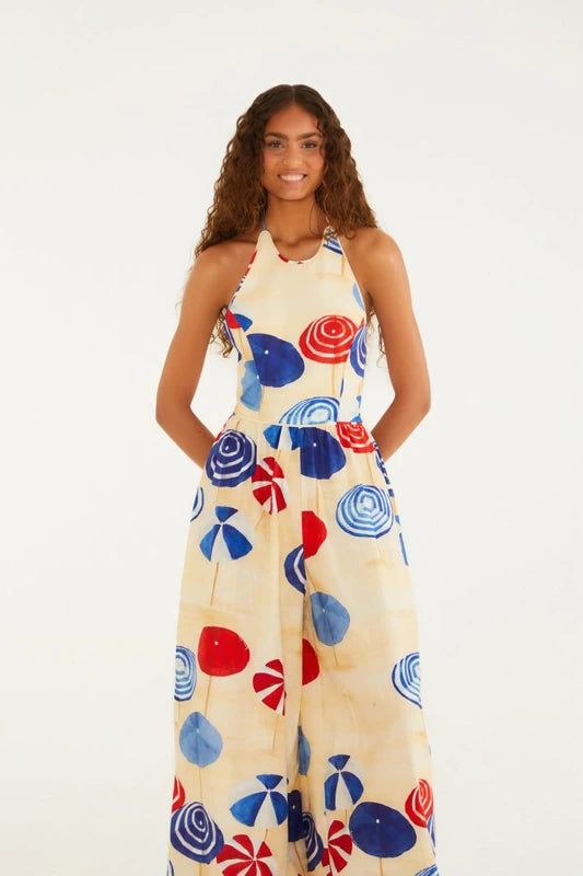 Macacão Pantalona Estampado Guarda Sol