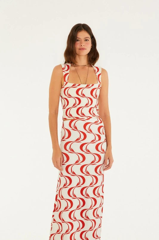 Saia Midi Estampada Peixe Copa