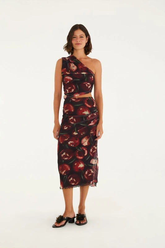 Saia Tule Estampada Cereja Pintada