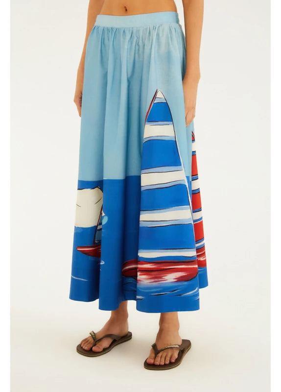 Saia Evasê Estampada Diário De Verão