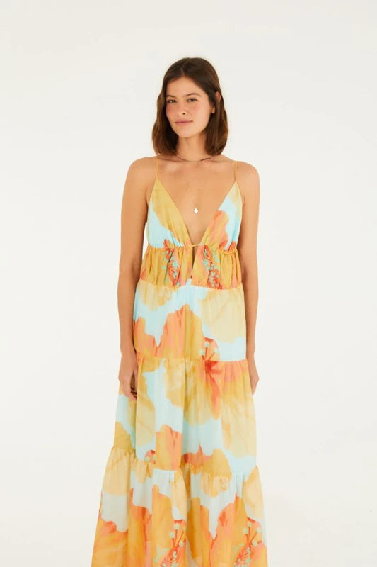 Vestido Longo Estampado Vestida De Flor