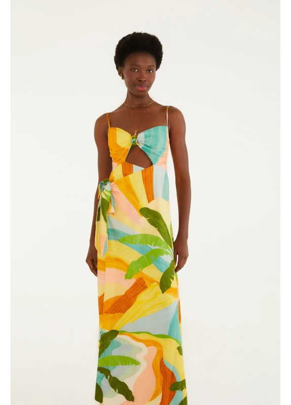 Vestido Transpasse Estampado Paisagem Carioca