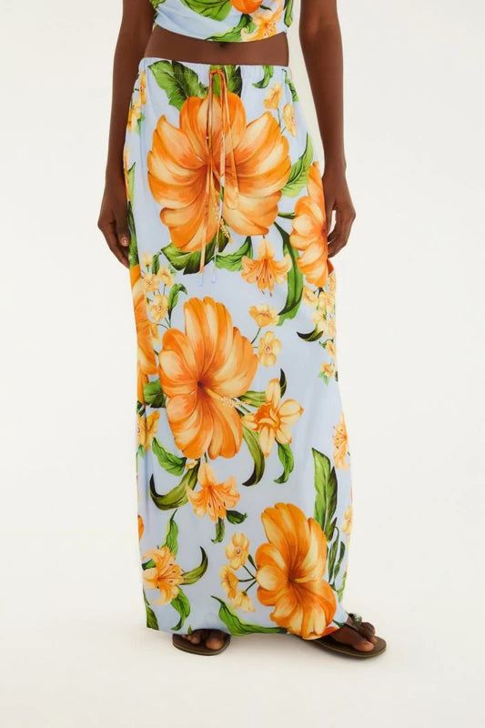 Saia Estampada Floral Anis