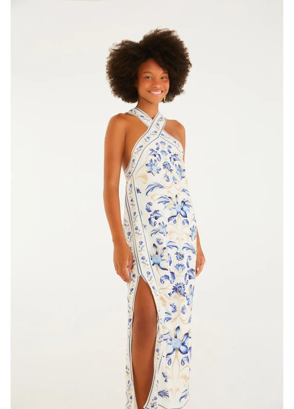 Vestido Cropped Estampado Azulejaria