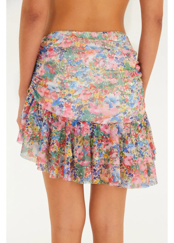 Saia Babado Tule Estampado Camponesa