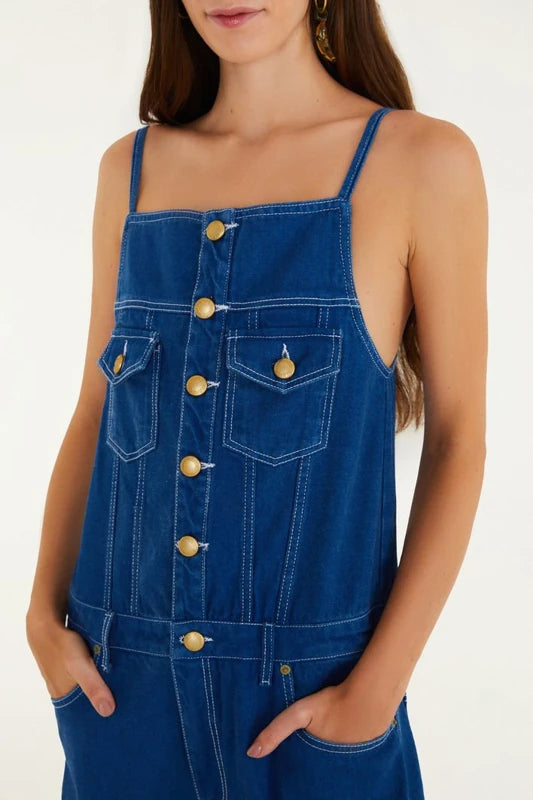 Macacão Jeans Pantalona