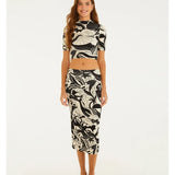 Saia Midi Reta Estampada Festa De Mar