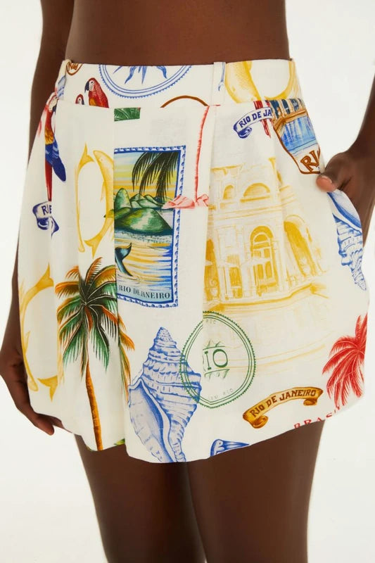 Short Saia Estampado Tropical Vintage