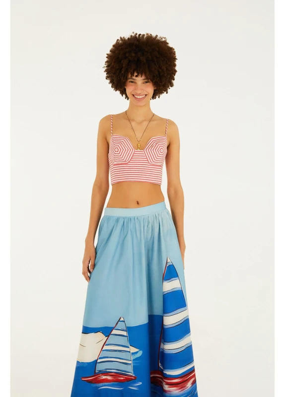 Saia Evasê Estampada Diário De Verão