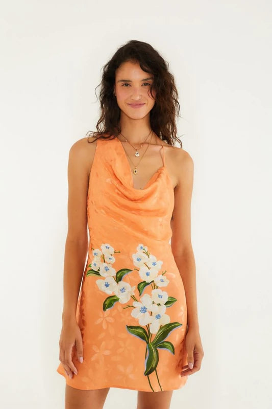 Vestido Decote Estampado Buquê