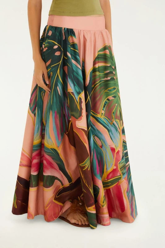 Saia Evasê Estampada Piscina Tropical