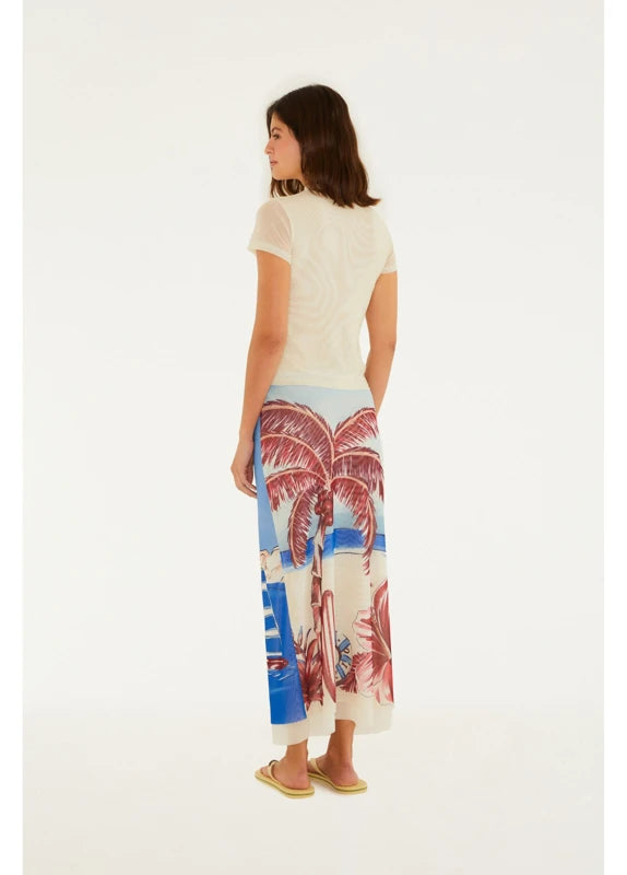 Saia Midi Estampada Diário De Verão