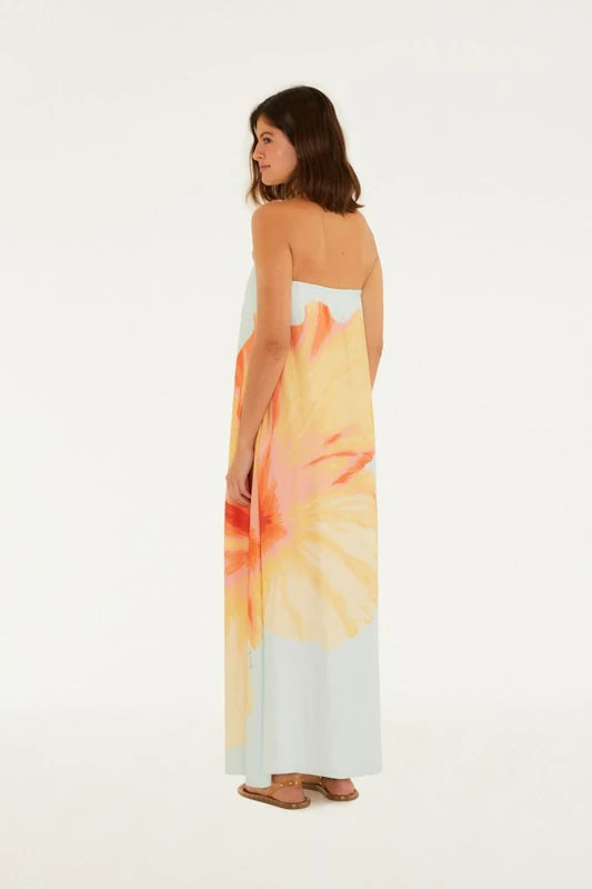Vestido Longo Sem Alças Estampado Vestida De Flor