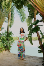 Saia Midi Plissada Estampada Bem Querer