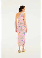 Vestido Tule Franzido Estampado Beija Flor