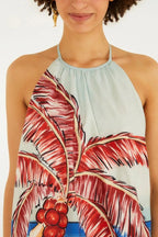 Vestido Curto Balonê Estampado Diário De Verão