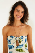 Vestido Midi Sem Alça Estampado Concha Litoral