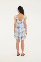 Vestido Curto Estampado Orquidário Azul