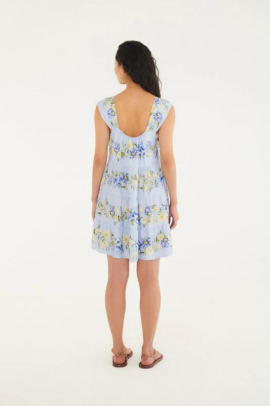 Vestido Curto Estampado Orquidário Azul